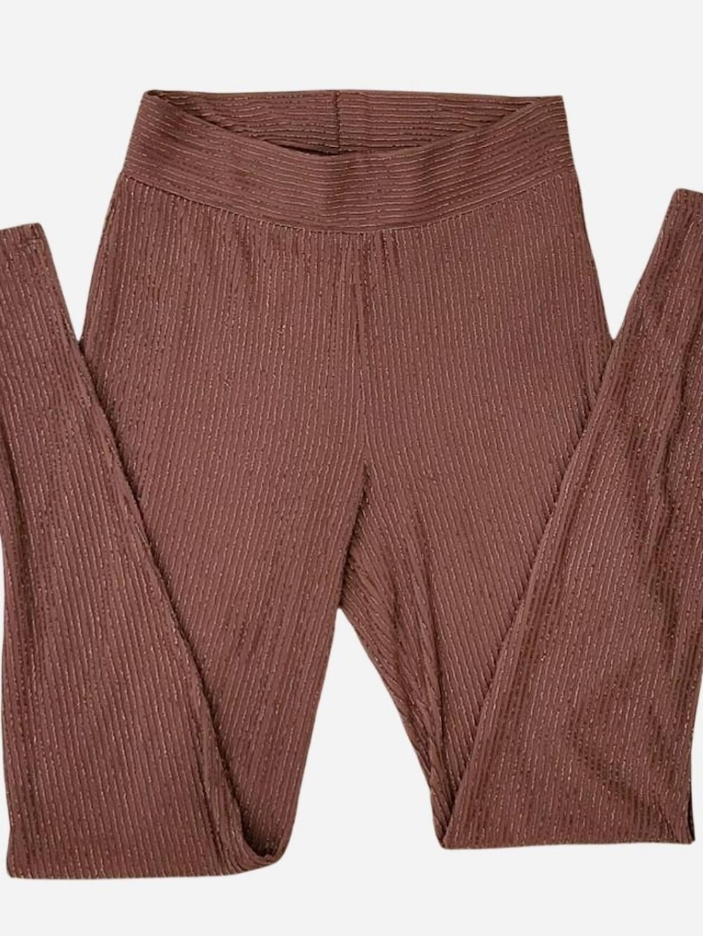 Forever 21 Ribbed Metallic High-Rise Leggings - Pink + Silver